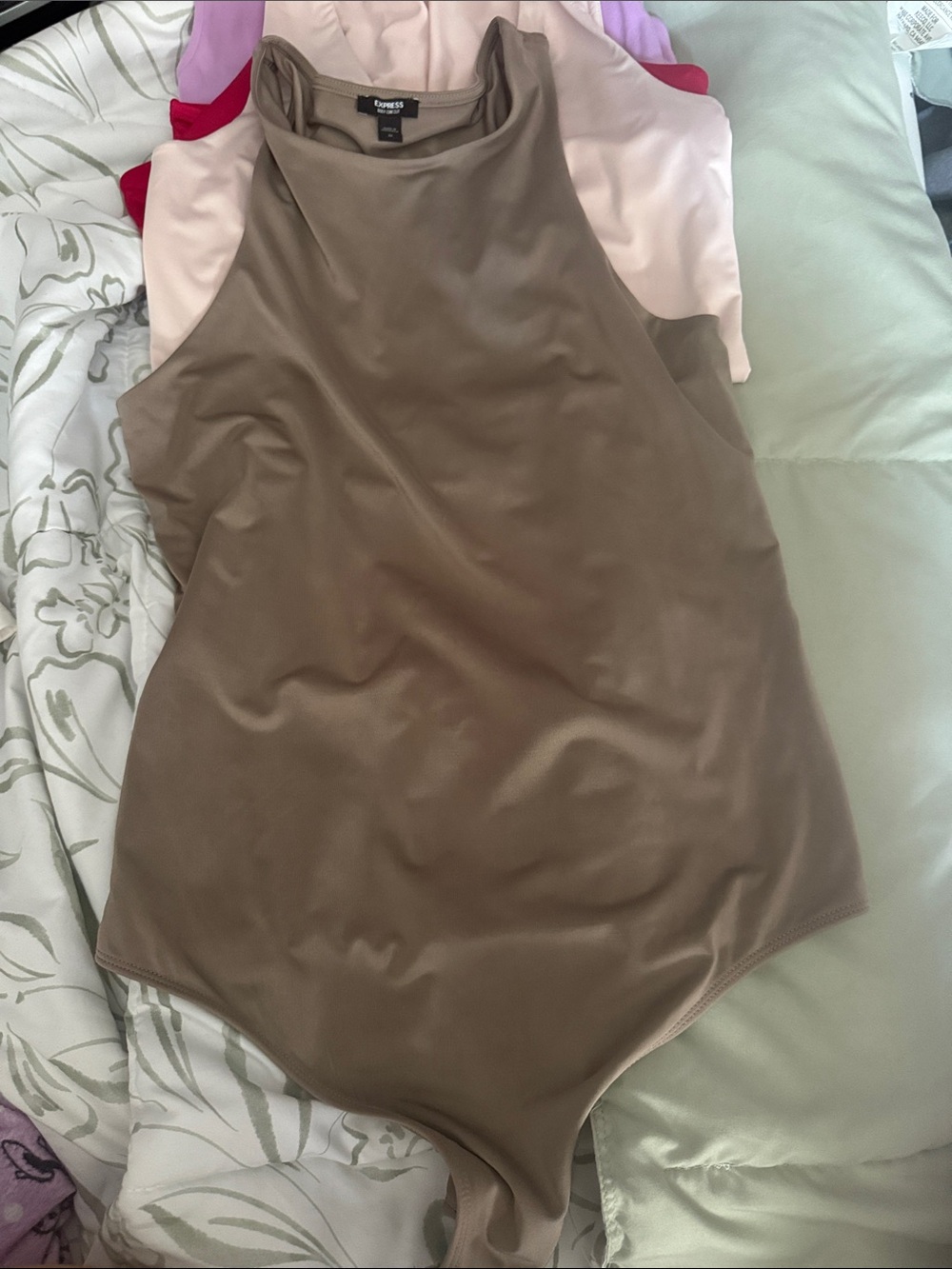 Express Taupe High-Neck Sleeveless Bodysuit